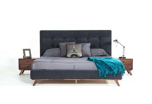 Modrest Addison Mid-Century Modern Grey Fabric & Walnut Bed by VIG Furniture