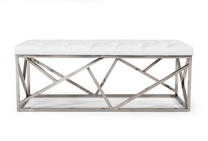 Modrest Lindsey Modern White Leatherette & Stainless Steel Bench by VIG Furniture