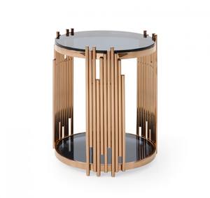 Modrest Bryce Modern Smoked Glass & Rosegold Round End Table by VIG Furniture