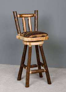 Sawtooth Hickory 24" Bar Stool Upholstered w/Back & Swivel by Viking Log Furniture