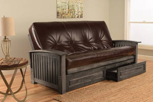 Futon Set - Full Size - Washington Rustic Walnut Frame, Mattress w/Removable Solid Cover
