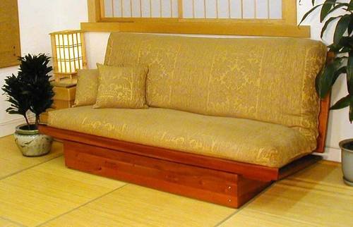 Futon Set - Okinawa Natural Queen Frame, Mattress, and Removable Solid Cover  by Lifestyle