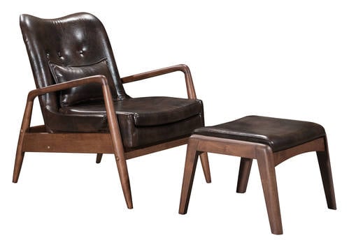 Bully Lounge Chair & Ottoman Brown by Zuo Modern