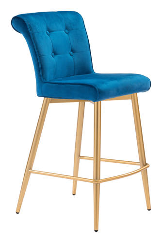 Niles Counter Chair Blue Velvet by Zuo Modern
