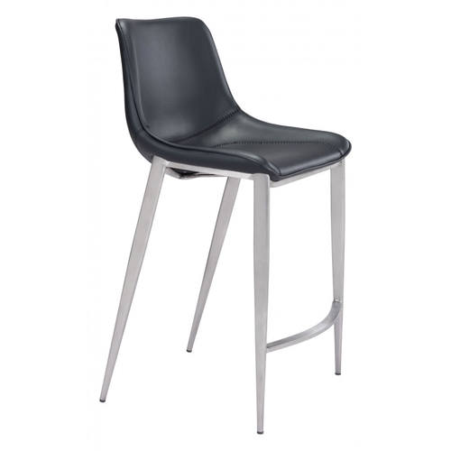 Magnus Counter Chair Black & Brushed Stainless (Set of 2) by Zuo Modern