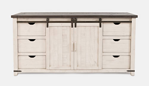Madison County Vintage White 70 Inch Barn Door Server by Jofran Furniture