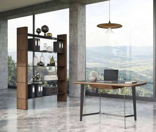 Modrest Glencoe - Modern Walnut & Black Glass Bookshelf by VIG Furniture