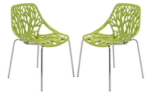 Asbury Modern Green Dining Chair w/Chromed Legs (Set of 2) by LeisureMod