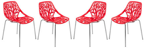 Asbury Modern Red Dining Chair w/Chromed Legs (Set of 4) by LeisureMod