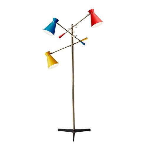 Lyle 3-Arm Floor Lamp Brass w/Primary Colors by Adesso Furniture