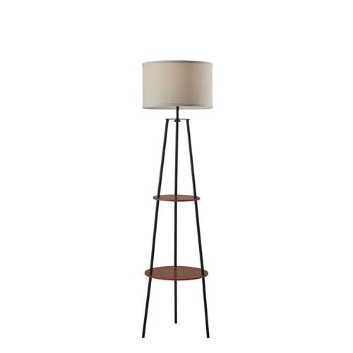 Sydney Shelf Floor Lamp Black w/Walnut Wood by Adesso Furniture