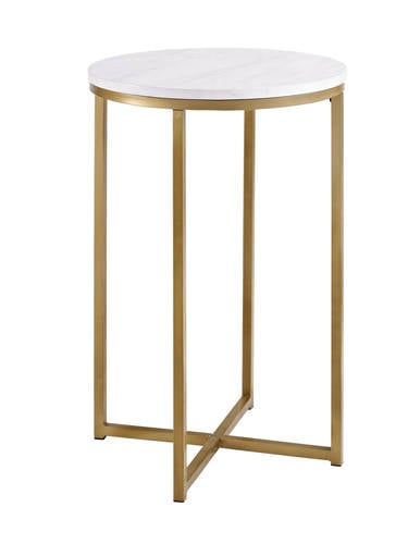 Alissa 16 Inch Round Side Table - Marble/Gold by Walker Edison