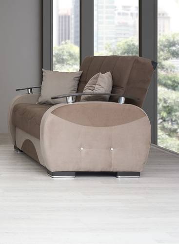 Besan Dark Beige Fabric w/Wood Arm Loveseat by Alpha Furniture