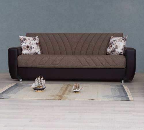 Duaa Light Brown Fabric w/Brown PU Leather Sofa Bed by Alpha Furniture