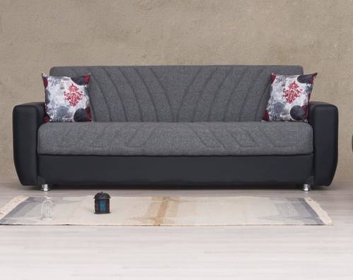 Hala Gray Fabric w/Black PU Leather Arm Sofa Bed by Alpha Furniture