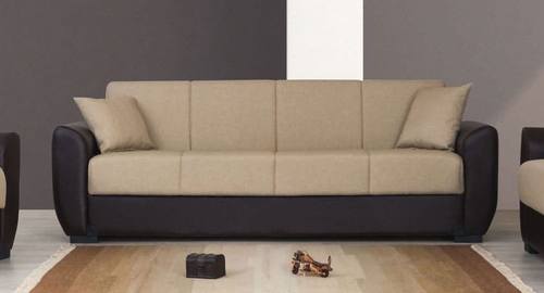 Jersey Beige & Brown PU Leather Arms Sofa Bed by Alpha Furniture