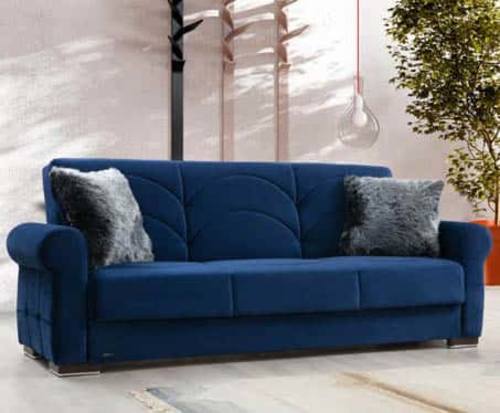 Madrid Blue Fabric Sofa Bed by Alpha Furniture