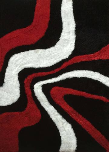 Aria Black, White & Red Soft Pile Shaggy Area Rug by Amazing Rugs