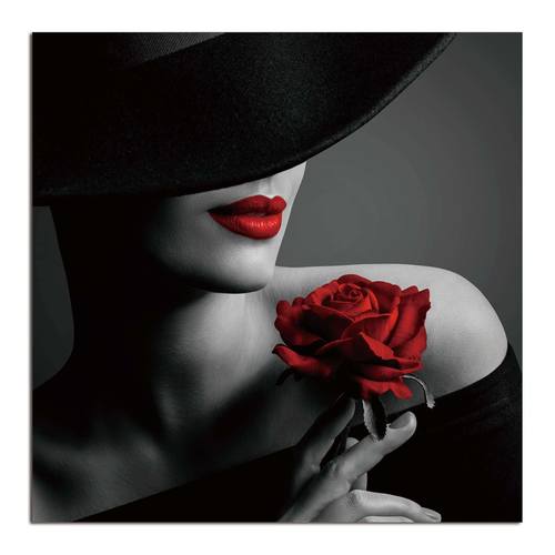 Mysterious Woman w/Red Lips & Rose Acrylic Print Unframed Wall Art by Amazing Rugs