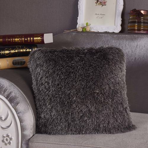 Decorative Shaggy Pillow w Lurex in Grey at Futonland