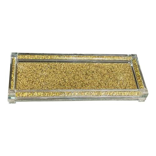 Gold Crushed Diamond Glass Tray in Gift Box 2 by Amazing Rugs