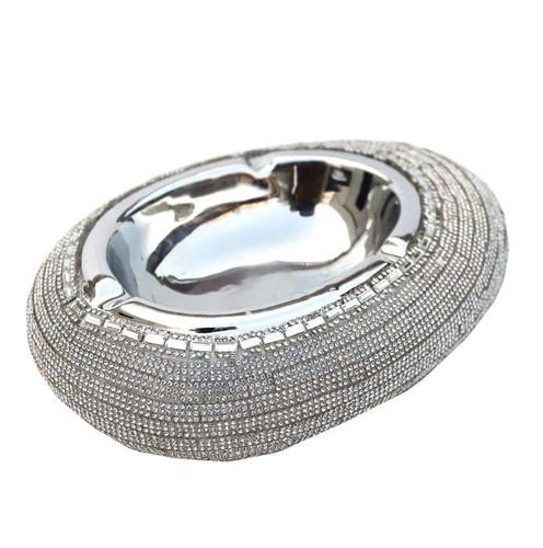 Ambrose Chrome Plated Crystal Embellished Ceramic Ashtray 3 by Amazing Rugs