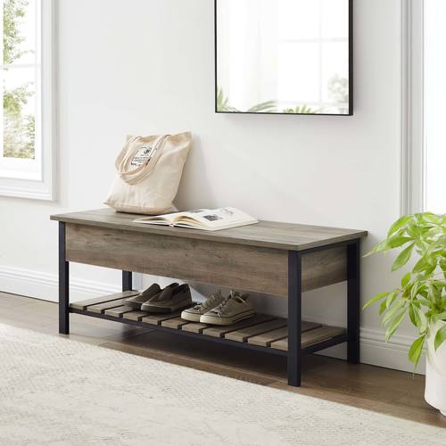 48 Inch Modern Farmhouse Storage Bench - Grey Wash by Walker Edison