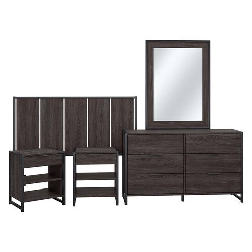 Kathy Ireland Home Atria 5 Piece Modern Bedroom Set w/Full/Queen Size Headboard, Charcoal Gray by Bush Furniture