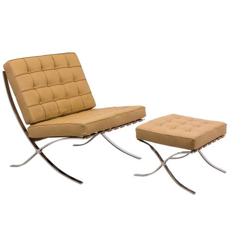 Bellefonte Style Modern Pavilion Light Brown Leather Chair & Ottoman by LeisureMod