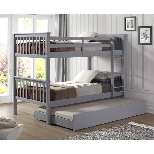 Solid Wood Twin Bunk Bed w/Trundle Bed - Gray by Walker Edison