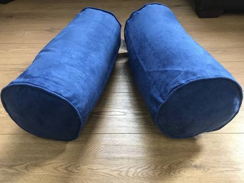 Suede Blue Bolster Pillows 9x20 (Set of 2) by Prestige
