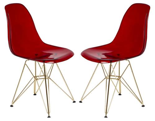 Cresco Molded Eiffel Transparent Red Side Chair w/Gold Base (Set of 2) by LeisureMod