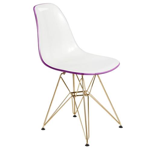 Cresco Molded 2-Tone Eiffel White/Purple Side Chair w/Gold Base by LeisureMod
