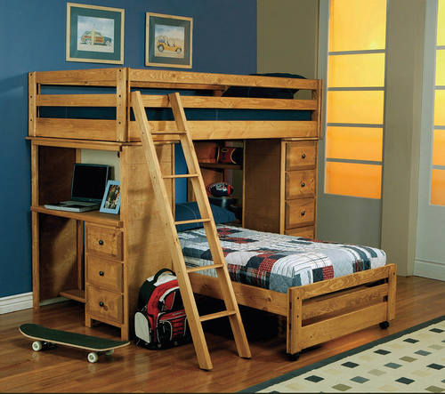 twin over full bunk bed with stairs and desk