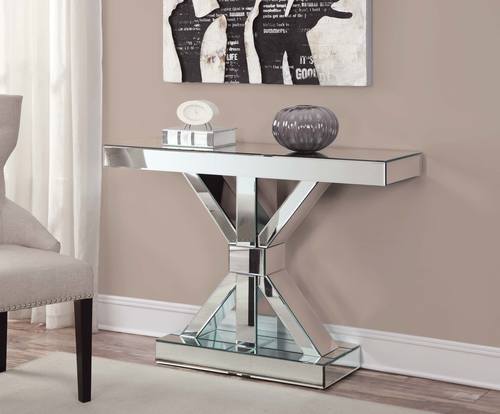 Reventlow X-Shaped Base Clear Mirror Console Table by Coaster