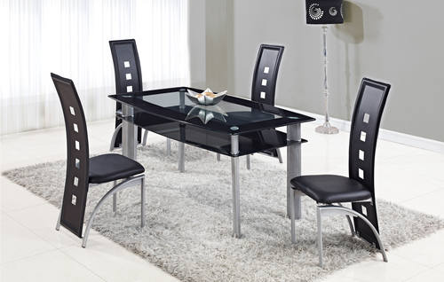 Dining Table D1058DT Silver/Black Stripe Glass by Global Furniture