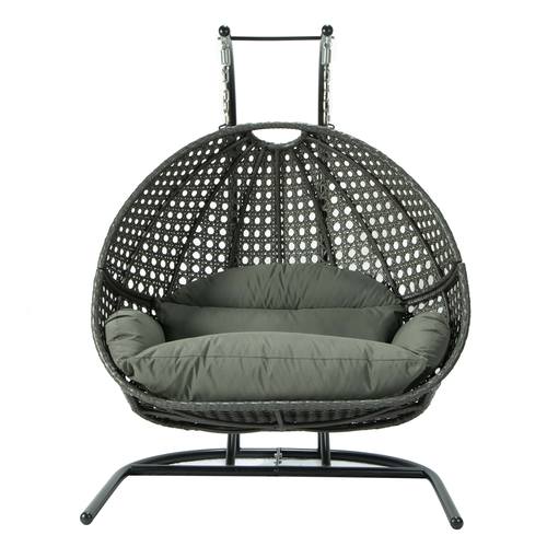 Wicker Hanging Egg Swing Chair - Split Construction - Double Seater - Charcoal w/Dark Gray Seat by LeisureMod