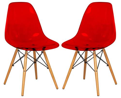 Dover Molded Transparent Red Side Chair (Set of 2) by LeisureMod