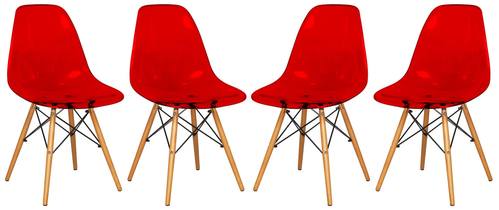 Dover Molded Transparent Red Side Chair (Set of 4) by LeisureMod