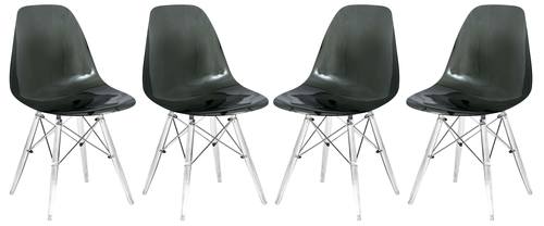 Dover Molded Transparent Black Side Chair with Acrylic Base (Set of 4) by LeisureMod