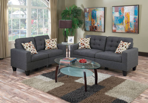 F6901 Blue Gray 2 Pcs Sofa Set by Poundex