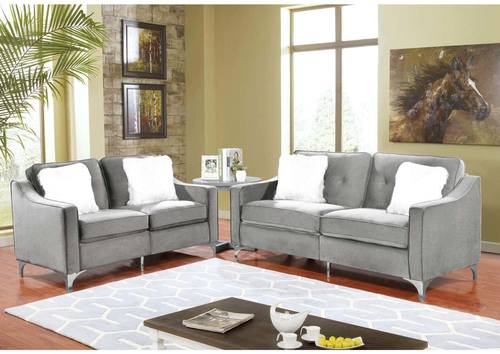 Sofi Grey Velvet Fabric Sofa & Loveseat by Galaxy Furniture
