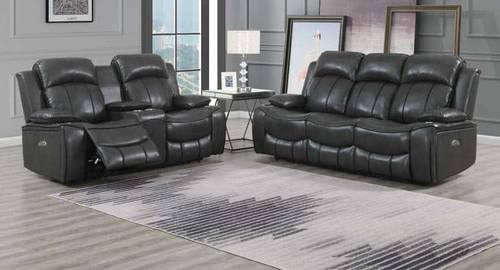 U3120 Gray Black PU Leather Power Console Reclining Loveseat by Global Furniture