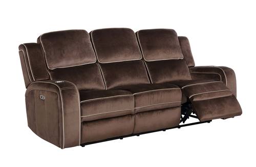 U8087 Luxury Suede Brown Tan Welt Power, Pimlico Top Grain Leather Sectional Sofa