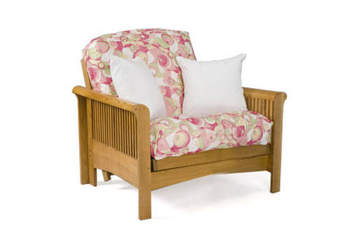 Futon Set - Chair Size - Portland Cherry Oak Frame, Mattress w/Removable Solid Cover