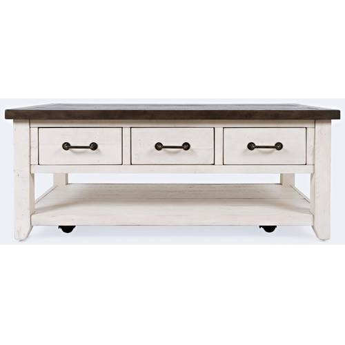 Madison County Vintage White Cocktail Table w/3 Drawers by Jofran Furniture