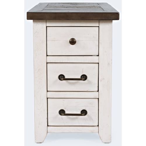 Madison County Vintage White Power Chairside Table by Jofran Furniture