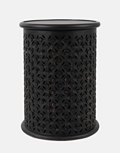 Global Archive Ant Black Hand-Carved Drum Accent Table by Jofran Furniture
