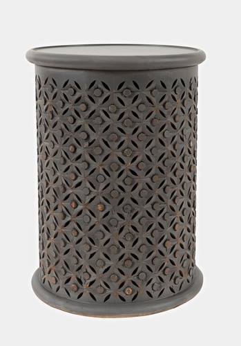 Global Archive Ant Grey Hand-Carved Drum Accent Table by Jofran Furniture