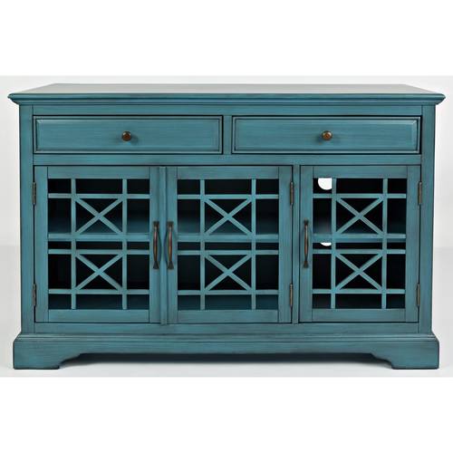 Craftsman 50 Inch Antique Blue Media Console w/3 Glass Doors & 2